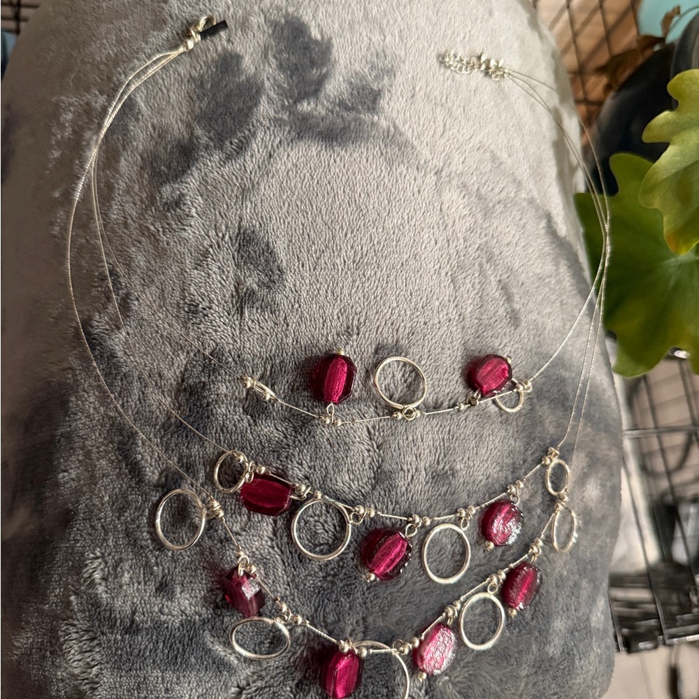 Elegant Silver and Red Necklace